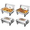 imageROVSUN 4 Pack Chafing Dishes for Buffet 7 Pan9QT Stainless Steel Chafing Dish Buffet Set Elegant Gold and Silver ColorsBuffet Servers and Warmers with Folding Frame for Party Wedding CateringBlack  Silver