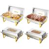 imageROVSUN 4 Pack Chafing Dishes for Buffet 7 Pan9QT Stainless Steel Chafing Dish Buffet Set Elegant Gold and Silver ColorsBuffet Servers and Warmers with Folding Frame for Party Wedding CateringGold  Silver