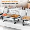 imageROVSUN 4 Pack Chafing Dishes for Buffet 7 Pan9QT Stainless Steel Chafing Dish Buffet Set Elegant Gold and Silver ColorsBuffet Servers and Warmers with Folding Frame for Party Wedding CateringBlack  Silver