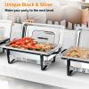 imageROVSUN 4 Pack Chafing Dishes for Buffet 7 Pan9QT Stainless Steel Chafing Dish Buffet Set Elegant Gold and Silver ColorsBuffet Servers and Warmers with Folding Frame for Party Wedding CateringBlack  Silver