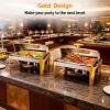 imageROVSUN 9QT Chafing Dishes for Buffet 3 Pack Roll Top Chafing Dish Buffet Set with Glass Window Elegant Gold and Silver Colors Chafers and Buffet Warmers Sets for Parties Weddings Catering EventsGold