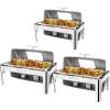 imageROVSUN 9QT Chafing Dishes for Buffet 3 Pack Roll Top Chafing Dish Buffet Set with Glass Window Elegant Gold and Silver Colors Chafers and Buffet Warmers Sets for Parties Weddings Catering EventsSilver