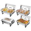 imageROVSUN 4 Pack Chafing Dishes for Buffet 7 Pan9QT Stainless Steel Chafing Dish Buffet Set Elegant Gold and Silver ColorsBuffet Servers and Warmers with Folding Frame for Party Wedding CateringBlack  Silver
