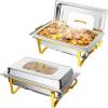 imageROVSUN 4 Pack Chafing Dishes for Buffet 7 Pan9QT Stainless Steel Chafing Dish Buffet Set Elegant Gold and Silver ColorsBuffet Servers and Warmers with Folding Frame for Party Wedding CateringGold  Silver