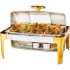 imageROVSUN 9QT Chafing Dishes for Buffet 3 Pack Roll Top Chafing Dish Buffet Set with Glass Window Elegant Gold and Silver Colors Chafers and Buffet Warmers Sets for Parties Weddings Catering EventsGold