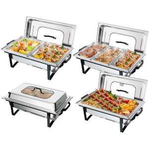 imageROVSUN 4 Pack Chafing Dishes for Buffet 7 Pan9QT Stainless Steel Chafing Dish Buffet Set Elegant Gold and Silver ColorsBuffet Servers and Warmers with Folding Frame for Party Wedding CateringBlack  Silver