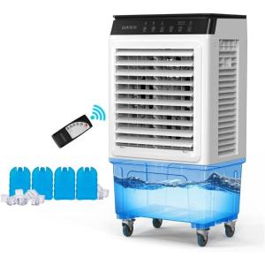 imageROVSUN 4100CFM Portable Air Cooler 132Gal50L Evaporative Swamp Cooler 3IN1 Cooling Fan with Remote Control 3 Speeds 75H Timer amp 4 Ice Box Humidifying Oscillating Fan for Indoor or Outdoor79Gal30L