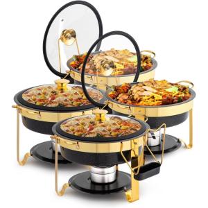 imageROVSUN 5QT Chafing Dishes for Buffet 4 Pack MaifaniteCoatedChafing Dish Buffet Set with Lid Holder for Party Wedding 4 WhiteBlack