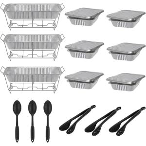imageROVSUN Chafing Dish Buffet Set Disposable Buffet Servers and Warmers Food Warmer for Parties Buffets 24 Pieces Catering Set Includes FullSize Wire Chafer Stand Disposable Pans amp Utensils24 Piece