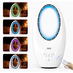 imageROVSUN 22inch Bladeless Tower Fan Quiet Smart Bladeless Fan with Mood Lighting 60Oscillating Cooling Fan with 3 Speeds 75H Timer Compact Tower Fan with Remote Safe Design for Home Bedroom