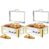 imageROVSUN 9QT Chafing Dishes for Buffet3 Pack Roll Top Chafing Dish Buffet SetRectangular Chafers and Buffet Warmers Sets with Glass Lid amp Serving Tong for Parties Weddings Catering Events Rose GoldGold  Silver