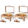 imageROVSUN 9QT Chafing Dishes for Buffet3 Pack Roll Top Chafing Dish Buffet SetRectangular Chafers and Buffet Warmers Sets with Glass Lid amp Serving Tong for Parties Weddings Catering Events Rose GoldRose Gold