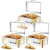imageROVSUN 9QT Chafing Dishes for Buffet3 Pack Roll Top Chafing Dish Buffet SetRectangular Chafers and Buffet Warmers Sets with Glass Lid amp Serving Tong for Parties Weddings Catering Events Rose GoldGold  Silver