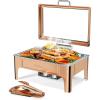 imageROVSUN 9QT Chafing Dishes for Buffet3 Pack Roll Top Chafing Dish Buffet SetRectangular Chafers and Buffet Warmers Sets with Glass Lid amp Serving Tong for Parties Weddings Catering Events Rose GoldRose Gold