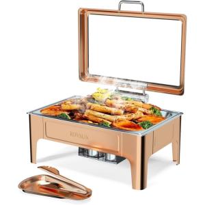 imageROVSUN 9QT Chafing Dishes for Buffet3 Pack Roll Top Chafing Dish Buffet SetRectangular Chafers and Buffet Warmers Sets with Glass Lid amp Serving Tong for Parties Weddings Catering Events Rose GoldRose Gold
