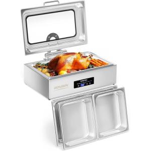 imageROVSUN 9QT Electric Chafing Dishes for Buffet with Temperature Control Display Chafing Dish Buffet Set Stainless Steel Chafers with Glass Window Full amp Half Size Pan for Party CateringGlass Lid1Pack
