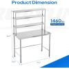 imageROVSUN Open Base Stainless Steel Table with Overshelves 60 X 24 NSF Commercial Heavy Duty Pre Table with Adjustable Undershelf amp Detachable Hooks for Kitchen Restaurant48 x 24