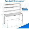 imageROVSUN Open Base Stainless Steel Table with Overshelves 60 X 24 NSF Commercial Heavy Duty Pre Table with Adjustable Undershelf amp Detachable Hooks for Kitchen Restaurant60 x 24