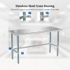 imageROVSUN Open Base Stainless Steel Table with Overshelves 60 X 24 NSF Commercial Heavy Duty Pre Table with Adjustable Undershelf amp Detachable Hooks for Kitchen Restaurant60 x 24