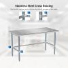 imageROVSUN Open Base Stainless Steel Table with Overshelves 60 X 24 NSF Commercial Heavy Duty Pre Table with Adjustable Undershelf amp Detachable Hooks for Kitchen Restaurant60 x 30