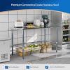 imageROVSUN Open Base Stainless Steel Table with Overshelves 60 X 24 NSF Commercial Heavy Duty Pre Table with Adjustable Undershelf amp Detachable Hooks for Kitchen Restaurant60 x 30
