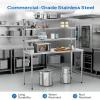 imageROVSUN Open Base Stainless Steel Table with Overshelves 60 X 24 NSF Commercial Heavy Duty Pre Table with Adjustable Undershelf amp Detachable Hooks for Kitchen Restaurant48 x 24