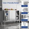 imageROVSUN Stainless Steel Table with Cabinet 39 x 19Commercial Pre Table with Backsplash Heavy Duty Work Table with 2 Sliding Doors Large Space Storage for Kitchen Restaurant Hotel Garage WarehouseWith Backsplash