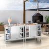 imageROVSUN Stainless Steel Table with Cabinet 39 x 19Commercial Pre Table with Backsplash Heavy Duty Work Table with 2 Sliding Doors Large Space Storage for Kitchen Restaurant Hotel Garage WarehouseWith Backsplash