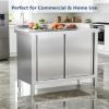 imageROVSUN Stainless Steel Table with Cabinet 39 x 19Commercial Pre Table with Backsplash Heavy Duty Work Table with 2 Sliding Doors Large Space Storage for Kitchen Restaurant Hotel Garage WarehouseWith Backsplash