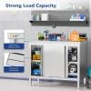 imageROVSUN Stainless Steel Table with Cabinet 39 x 19Commercial Pre Table with Backsplash Heavy Duty Work Table with 2 Sliding Doors Large Space Storage for Kitchen Restaurant Hotel Garage WarehouseWith Backsplash