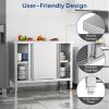 imageROVSUN Stainless Steel Table with Cabinet 39 x 19Commercial Pre Table with Backsplash Heavy Duty Work Table with 2 Sliding Doors Large Space Storage for Kitchen Restaurant Hotel Garage WarehouseWithout Backsplash