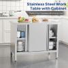 imageROVSUN Stainless Steel Table with Cabinet 39 x 19Commercial Pre Table with Backsplash Heavy Duty Work Table with 2 Sliding Doors Large Space Storage for Kitchen Restaurant Hotel Garage WarehouseWithout Backsplash