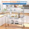 imageROVSUN Stainless Steel Table with Wheels amp Overshelves 48 X 24 NSF Commercial Heavy Duty Pre Table with Drawers amp Adjustable UndershelfMetal Table with Detachable Hooks for Kitchen Restaurant48 x 24