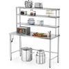 imageROVSUN Open Base Stainless Steel Table with Overshelves 60 X 24 NSF Commercial Heavy Duty Pre Table with Adjustable Undershelf amp Detachable Hooks for Kitchen Restaurant60 x 24