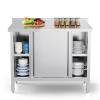 imageROVSUN Stainless Steel Table with Cabinet 39 x 19Commercial Pre Table with Backsplash Heavy Duty Work Table with 2 Sliding Doors Large Space Storage for Kitchen Restaurant Hotel Garage WarehouseWith Backsplash