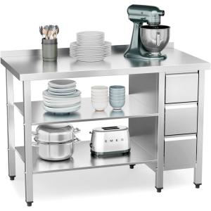 imageROVSUN 48 X 24 Stainless Steel Table with 3 Drawers Backsplash amp Undershelf for Home Kitchen Restaurant Hotel Garage Warehouse 48 X 2448 X 243 Drawers