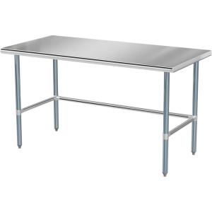 imageROVSUN Open Base Stainless Steel Table with Overshelves 60 X 24 NSF Commercial Heavy Duty Pre Table with Adjustable Undershelf amp Detachable Hooks for Kitchen Restaurant60 x 30