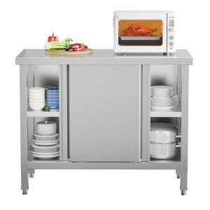 imageROVSUN Stainless Steel Table with Cabinet 39 x 19Commercial Pre Table with Backsplash Heavy Duty Work Table with 2 Sliding Doors Large Space Storage for Kitchen Restaurant Hotel Garage WarehouseWithout Backsplash