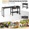 imageROVSUN 2 Burner Outdoor Propane Gas Stove with Foldable Work Station Autoignition amp Regulator 150000 BTU Powerful Camping Burner with Portable Wheels for Backyard Patio Cooking Brewing Frying