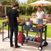 imageROVSUN 2 Burner Outdoor Propane Gas Stove with Foldable Work Station Autoignition amp Regulator 150000 BTU Powerful Camping Burner with Portable Wheels for Backyard Patio Cooking Brewing Frying