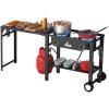 imageROVSUN 2 Burner Outdoor Propane Gas Stove with Foldable Work Station Autoignition amp Regulator 150000 BTU Powerful Camping Burner with Portable Wheels for Backyard Patio Cooking Brewing Frying