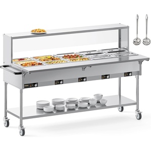 image:imageROVSUN 72QT Electric Commercial Food Warmer 9Pan Steam Table 8QTPan Stainless Steel Bain Marie wOvershelf Undershelf Separate Temperature Control amp Lid Acrylic Shield for Buffet Restaurant 1500W120QT