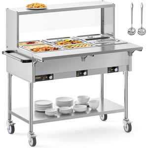 image:imageROVSUN 72QT Electric Commercial Food Warmer 9Pan Steam Table 8QTPan Stainless Steel Bain Marie wOvershelf Undershelf Separate Temperature Control amp Lid Acrylic Shield for Buffet Restaurant 1500W72QT