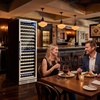 image:imageROVSUN 10W Small Wine Fridge with Compressor 12 Bottles Freestanding Wine Cooler Refrigerator with Touch Panel Control and Glass Door Wine Cellar for Red White Champagne or Sparkling 4164F160 BottleDual Zone