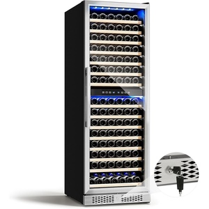 image:imageROVSUN 10W Small Wine Fridge with Compressor 12 Bottles Freestanding Wine Cooler Refrigerator with Touch Panel Control and Glass Door Wine Cellar for Red White Champagne or Sparkling 4164F160 BottleDual Zone