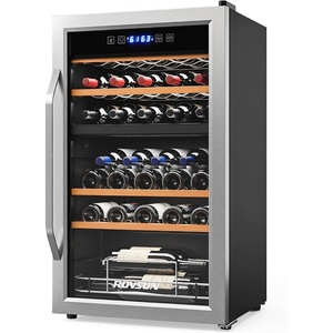 image:imageROVSUN 10W Small Wine Fridge with Compressor 12 Bottles Freestanding Wine Cooler Refrigerator with Touch Panel Control and Glass Door Wine Cellar for Red White Champagne or Sparkling 4164F33 BottleDual Zone