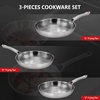 image:imageROVSUN 10Pcs Stainless Steel Cookware Set TriPly Pots and Pans Set NonToxic Kitchen Set PFOA amp PTFE Free Full Clad Frying Pans Saucepans Saute Pan amp Stock Pot Compatible for All Cooktops3Pieces Skillets