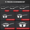 image:imageROVSUN 11 Pcs NonStick Cookware Set Stainless Steel Pots and Pans Set with Lids NonToxic Kitchen Set Chefs Pan PFOA amp PTFE Free Compatible for All Cooktops11 Pcs