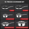 image:imageROVSUN 11 Pcs NonStick Cookware Set Stainless Steel Pots and Pans Set with Lids NonToxic Kitchen Set Chefs Pan PFOA amp PTFE Free Compatible for All Cooktops10 Pcs