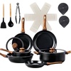 image:imageROVSUN 20 Pcs Nonstick Pots and Pans Set Cast Aluminum Kitchen Cookware Set RV Kitchen Cooking Set and Utensils PFAS PFOA amp PFOS Free Black Skillet Saute Pan Soup PotBlack